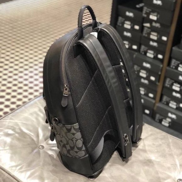 Coach 2736 West Charcoal Black Signature Coated Canvas Large Backpack Bookbag - Picture 2 of 5